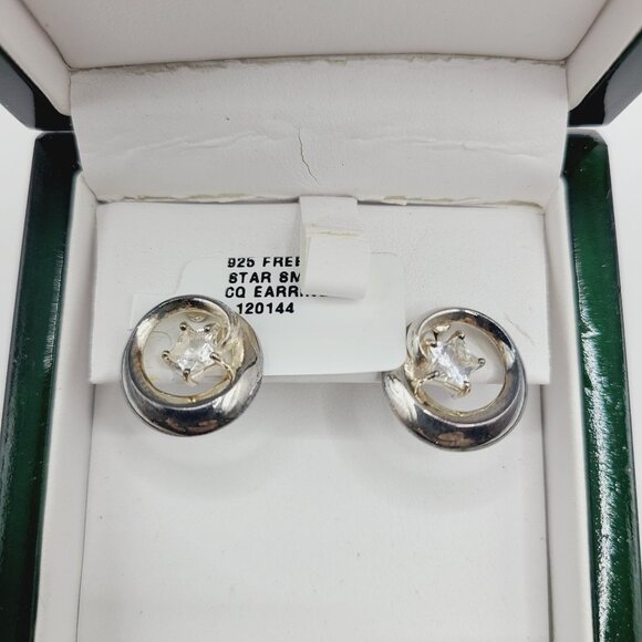 Waterford Sterling Silver Star Stud Earrings With Cubic Zirconia In Gift Box - Picture 2 of 13